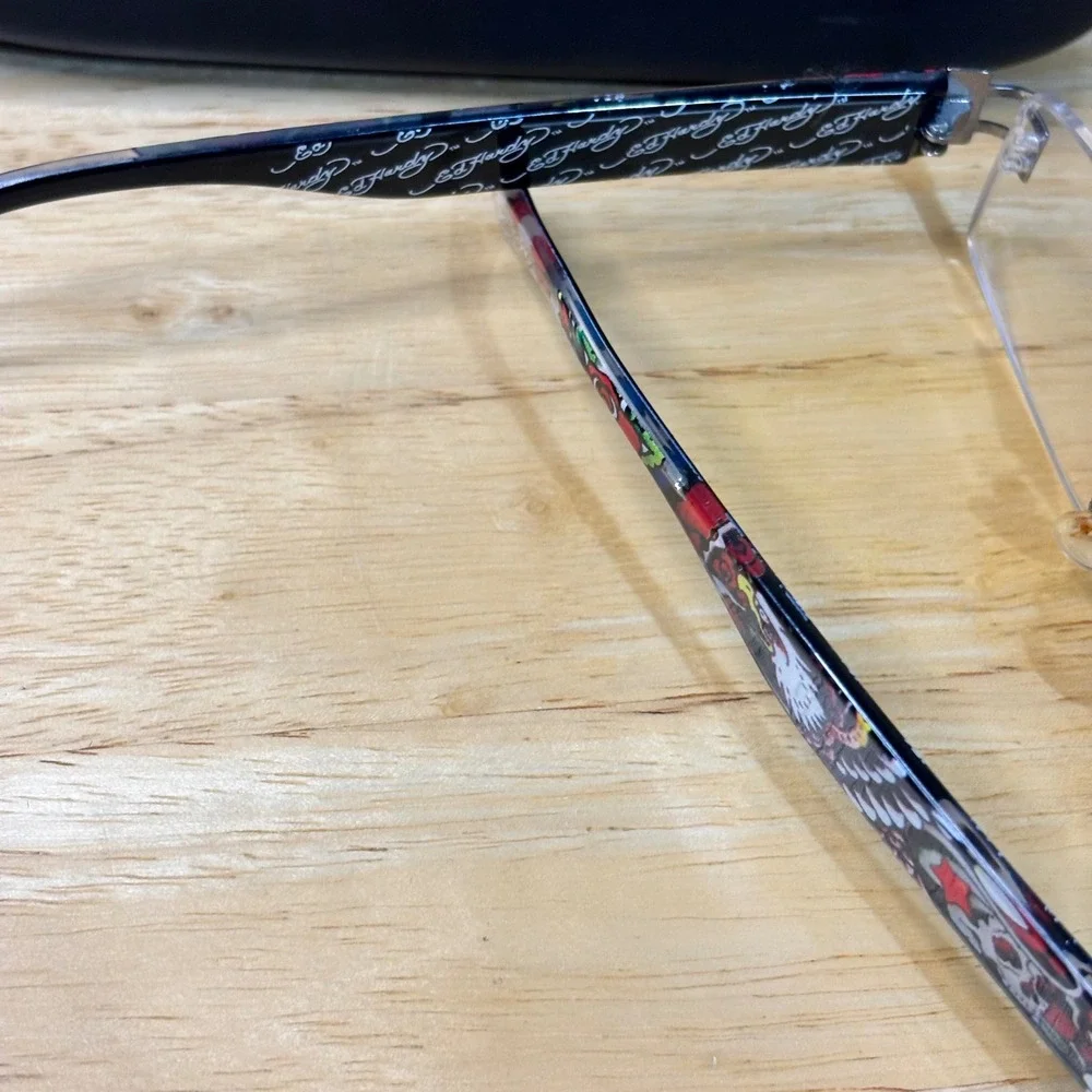 Ed Hardy EHL808 Lites Eyeglasses Unisex 51-18-140 Black Rimless Tattoo